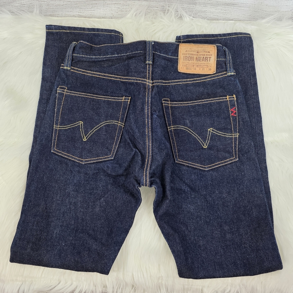 Iron Heart 18oz Vintage Selvedge Denim Slim Tapered Cut Jeans - Indigo - Picture 9 of 15
